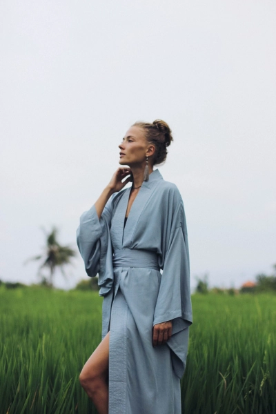 Light Blue Kimono Dress, Japan Kimono, Short Long Kimono Robe, free size