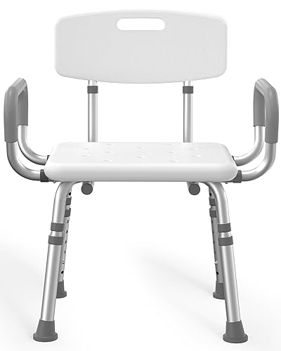 HOMLAND Shower Chair for Inside Shower with Arms and Back, FSA/HSA Eligible 500 lbs Heavy Duty Shower Seat for Bathtub, Height Adjustable Safety Bath Seat for Elderly, Adults, Handicap and Disabled