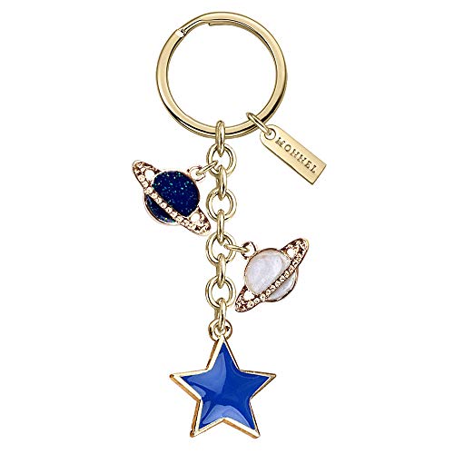 Monnel Z561 Little Star Saturns Keychain Charms Pendants with Velvet Bag (White Blue)