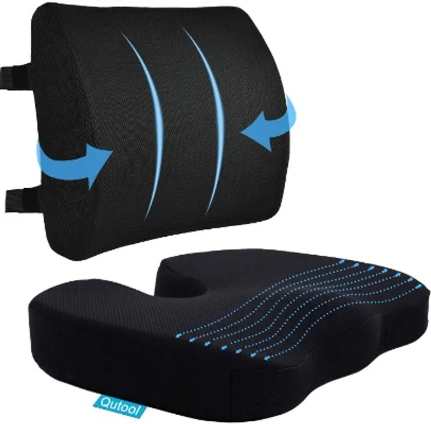 Coccyx Seat Cushion  Lumbar Support Pillow for Office Chair, Car, Wheelchair Memory Foam Chair Cushion for Sciatica, Lower Back  Tailbone Pain Relief Desk Pad with Adjustable Strap 3D Washable Cover