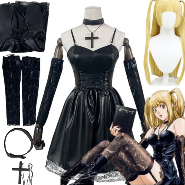 Anime Comic DEATH NOTE Cosplay Misa Amane Imitatieleer Sexy Jurk Hals Sieraden Kousen Uniform Outfit Halloween Pruik Nieuw