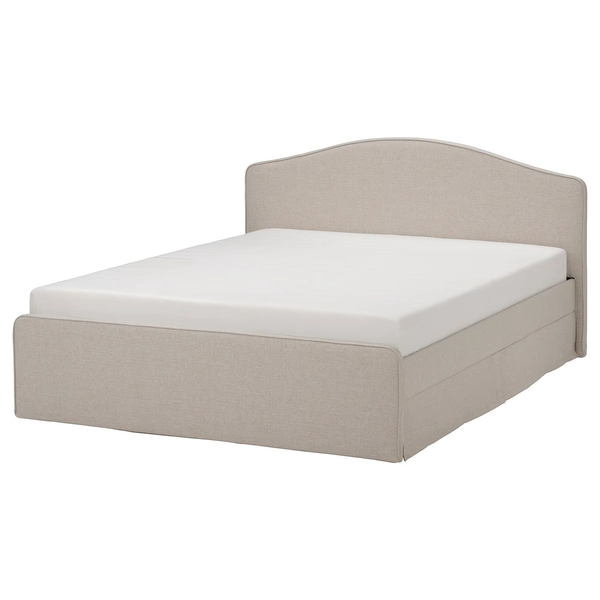 RAMNEFJÄLL Upholstered bed frame - Kilanda light beige/Luröy Queen