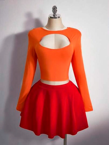 SHEIN ICON Plus Size Women Halloween Costume, Velma Character Cosplay Outfit