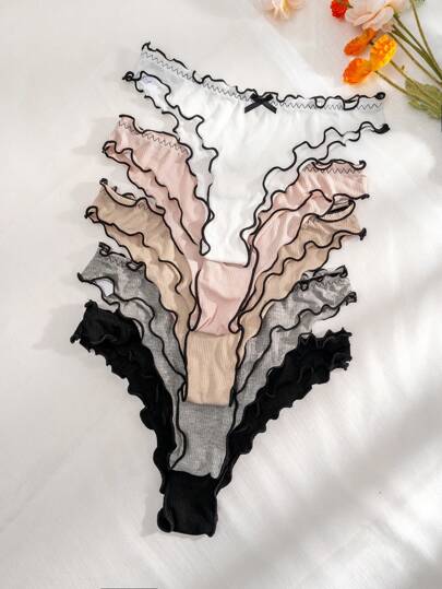 Women Fashionable Wave Edge Hollowed-Out Triangle Panties (Pack Of 5)