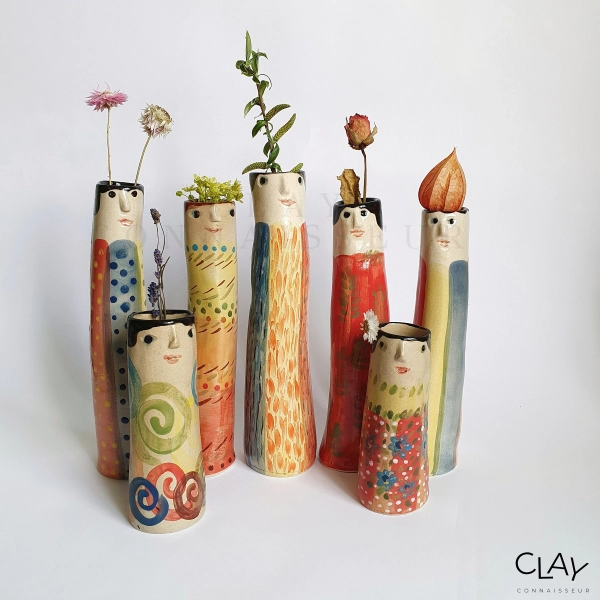 Crazy Family Ceramic Bud Vases • Pottery Vases For Dried Flowers • Handmade Stoneware Face Vases • Garden Lover Gift Idea • Boho Home Decor