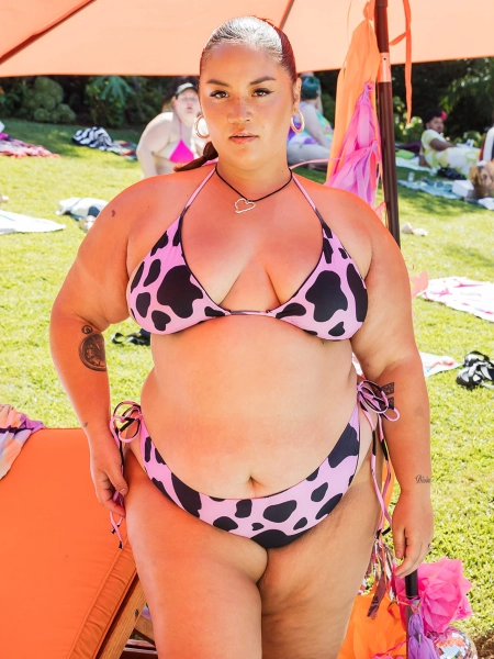 MOOd String Bikini - Cow Print, Pink, Rave, Plus Size Swimwear