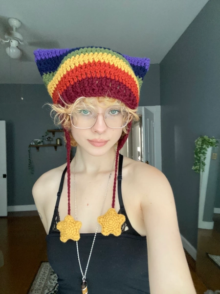 Rainbow Colors Cat Ear Flap Hat With Stars Crochet Handmade Knitted Beanie - Etsy