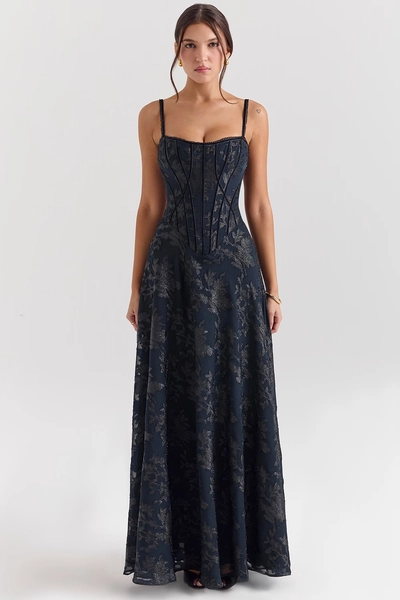 Esme Midnight Blue Lurex Chiffon Maxi Dress
