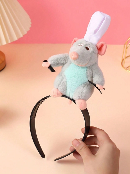 Disney 1pc Women's Cute Cartoon Ratatouille Remy Mouse Funny Headwear Blue Plush Mouse Design Hairband For Washing Face Tying Hair Daily Wear