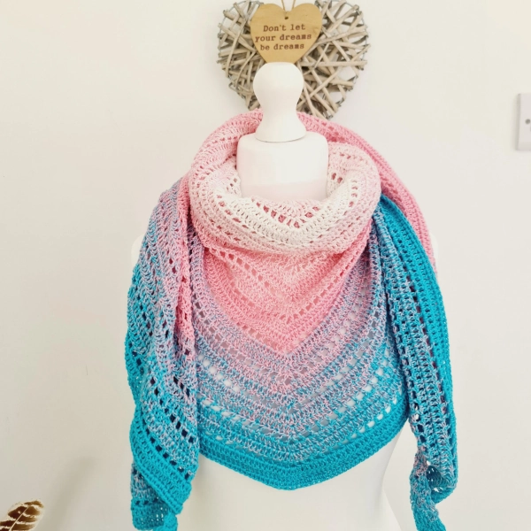 Crochet Transgender Pride Shawl: Cotton Acrylic Triangle Wrap