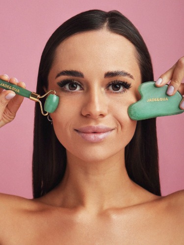Nature in Aventurine Jade Roller & Gua Sha Set by Jade and Gua