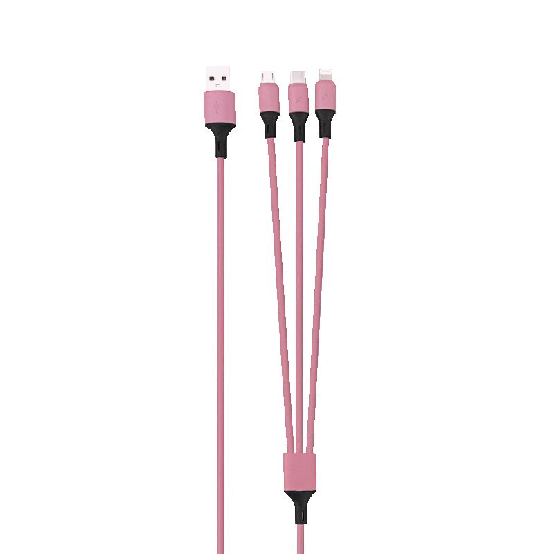 Rainbow 3-Port Long Charging Cable (4ft) - Pink