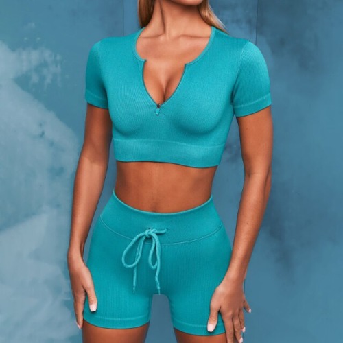 Fierce Seamless Shorts Set (Shorts + Top) - Aqua / S