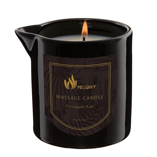 MELONY Massage Oil Candle for Pure Relaxation- 8.1 oz- Moisturizing Essential Oil Body Massage Candle for Home Spa- Amazing Gift for Women & Men (Pineapple Rum) - Pineapple Rum
