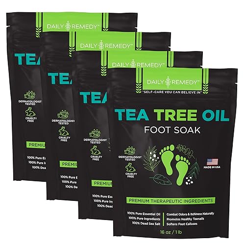 Tea Tree Oil Foot Soak with Epsom Salt - Made in USA - for Toenails, Athlete's Foot, itchy Feet, Stubborn Smelly Foot Odor, Pedicure, Foot Calluses & Soothes Sore Tired Achy Feet - 64 oz - Tea Tree Oil - 1 Pound (Pack of 4)