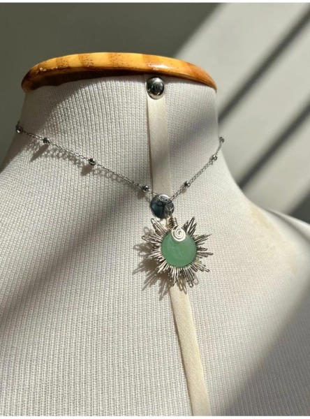 Colar Sol Hippie Quartzo Verde - Arame
