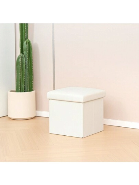 Bonlife Black Linen Folding Small Ottoman Storage Boxes,Foot Rest Stool Seat,Footstool Cube Seating Box For Living Room Toy Chest 11.8"