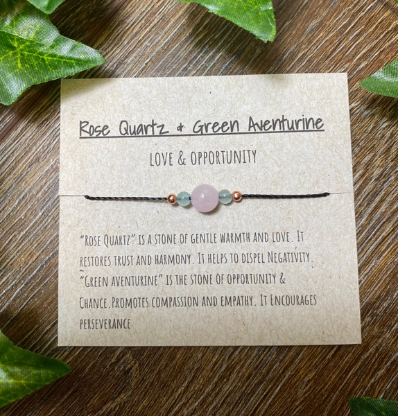 Rose quartz and Green Aventurine adjustable bracelet, rose quartz and green aventurine love and opportunity bracelet