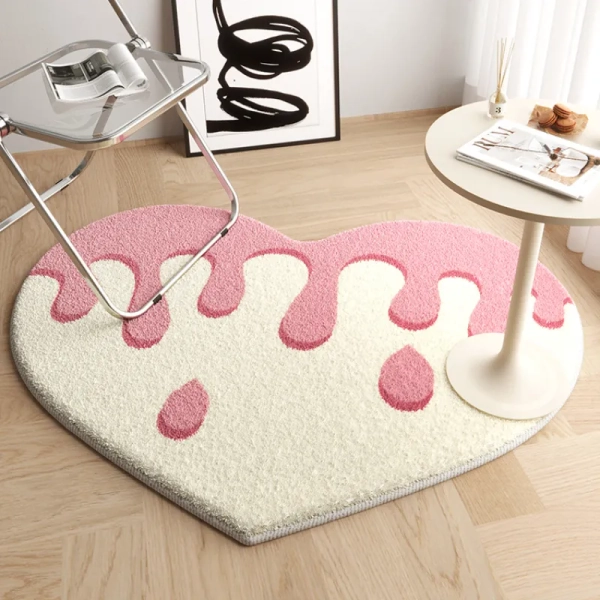 Cute Cozy Pink Drip Heart Plush Small Rug