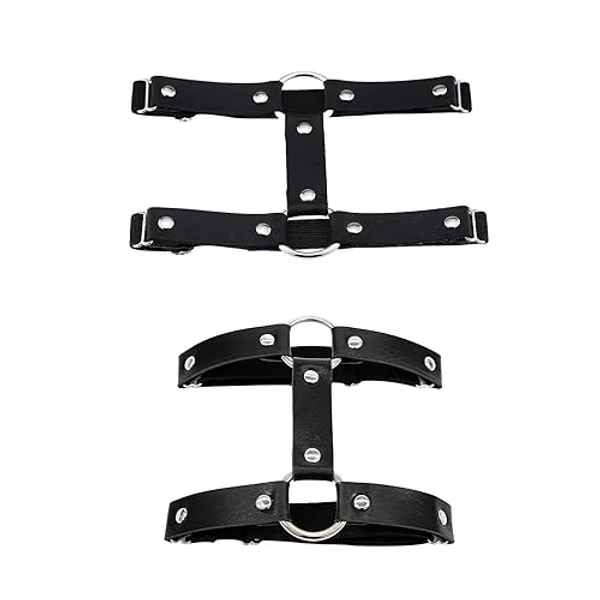 HXHWKEN 2Pcs Harnais de Jambe en Cuir élastique Double Rangée Jarretière Punk Harnais Porte Jarretelles Anneau pour Femme Fille Noir
