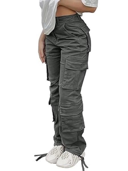 SDNGED Cargo Pants for Women High Waisted Casual Pants Work Pants Baggy Stretchy Wide Leg Y2K Streetwear with Pockets
