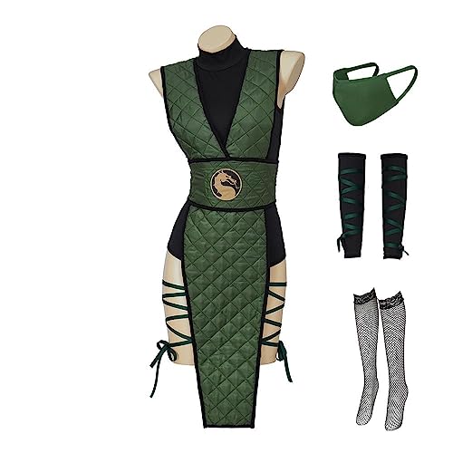 ADuchessCos Mortal Kombat Sub-Zero Reptile Scorpion Cosplay Costume Female Sexy Suit with Mask Ninja Fighter Uniform - X-Large - Green