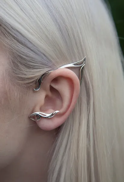 Elf ear cuff silver, Elven ear wrap no piercing, Fairy earring