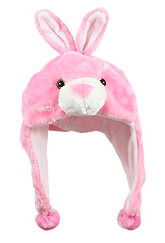 Bioterti Plush Fun Animal Hats One Size Cap Polyester with Fleece Lining - Small-Large - Pink Bunny