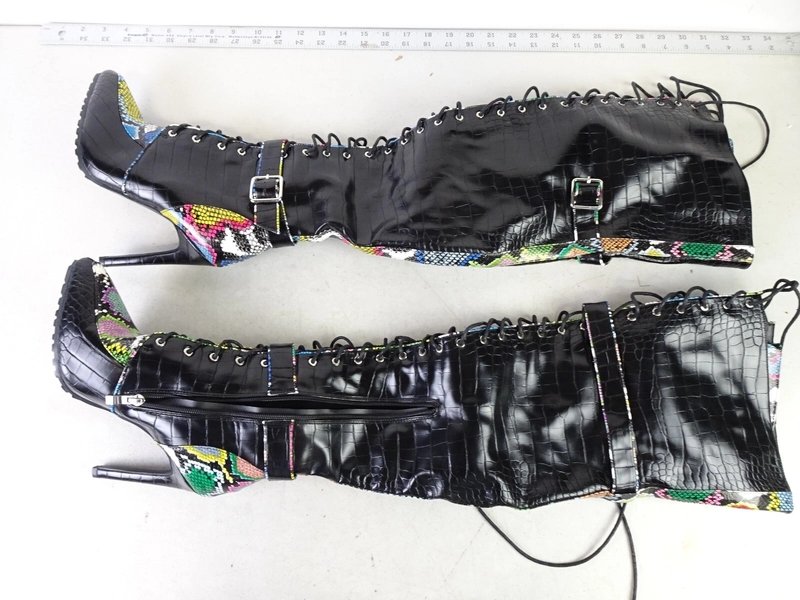 Azalea Wang Black / Multi Color Thigh High Stiletto Heel Boots Size 7.5