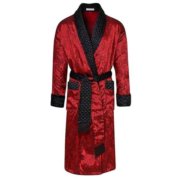 Bown of London British Gable Mens long Smoking Jacket - Claret