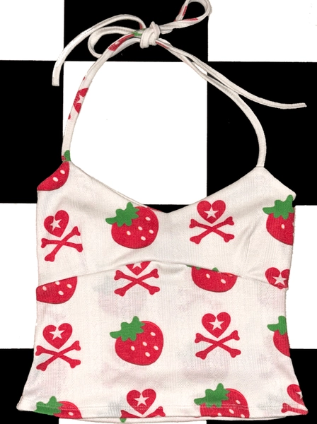 SWEET LORD O'MIGHTY! BERRY SKULL POINTELLE HALTER IN WHITE