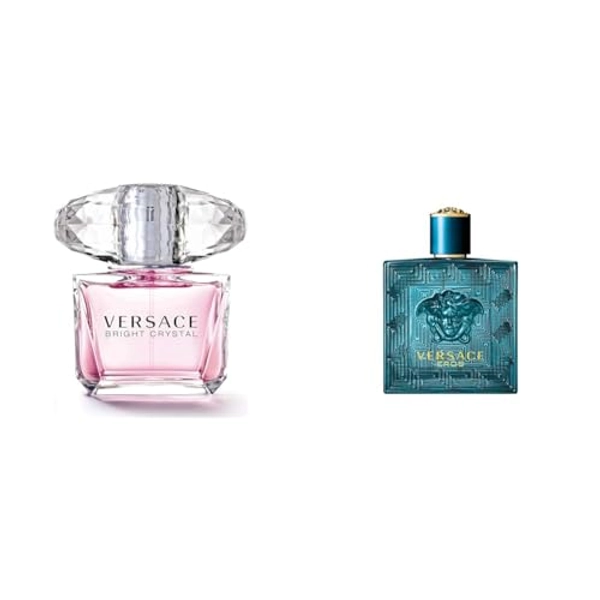 Versace Bright Crystal Eau de Toilette Spray for Women, 3 Fl Oz & Eros for Men 3.4 oz Eau de Toilette Spray