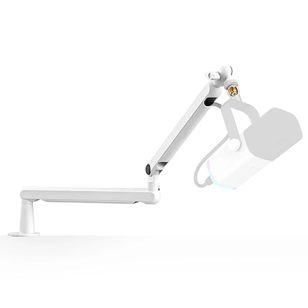 FIFINE Boom Arm Mic Stand, Low Profile Microphone Arm Stand, Podcast Mic Boom Arm with Desk Mount, Cable Channels Management, Metal Boom Arm White for Recording/Streaming/Gaming/Home Office-BM88W