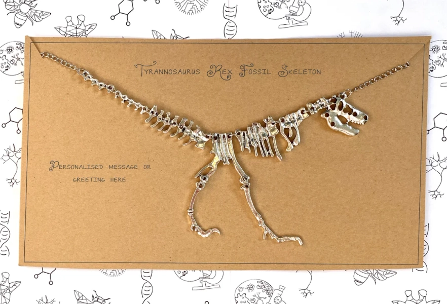 T-rex Dinosaur Skeleton Necklace With Personalised Message - Etsy UK