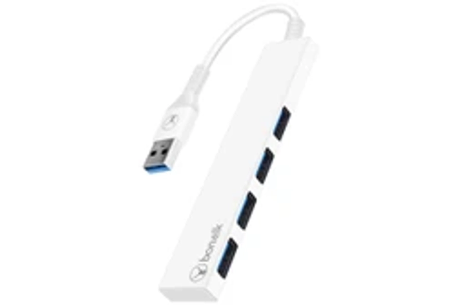 Bonelk Long-Life USB-A to 4 Port USB 3.0 Slim Hub - White