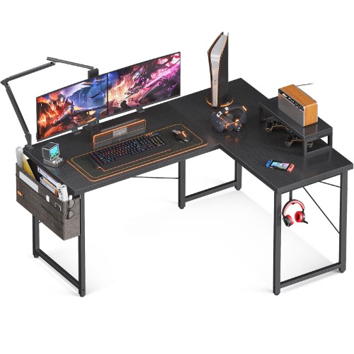 ODK L Shaped Desk, 51" Computer Corner Desk, Gaming Desk, Home Office Writing Desk with Monitor Shelf, Space-Saving Workstation Desk, Modern Simple Wooden Desk, Easy to Assemble, Black - Black 51 Inch