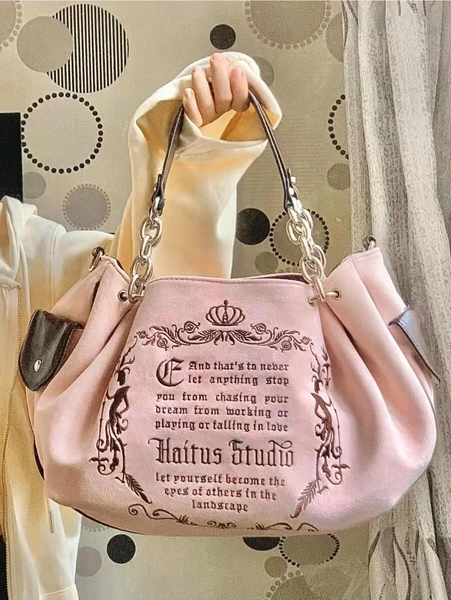 PRE-ORDER Pink Juicy Couture STYLE y2k Vintage Handbag Crossbody Shoulder Bags Large Capacity Tote Bag Velour Embroidery Womens