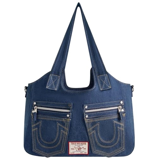 True Religion Women's Satchel Bag, Crossbody Purse Handbag with Horseshoe Logo Stitching