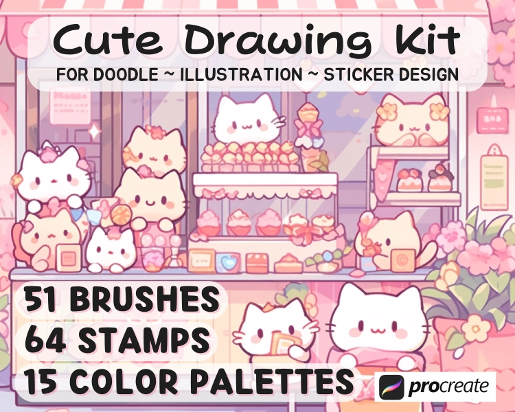 51 Procreate Brushes Cute Kawaii Drawing Kit