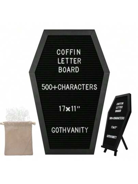 Coffin Letter Board - Spooky Changeable Letter Board For Table Top Or Wall - Gothic Decor For Home, Office, Bistro And School - 17x11 Inches - Black