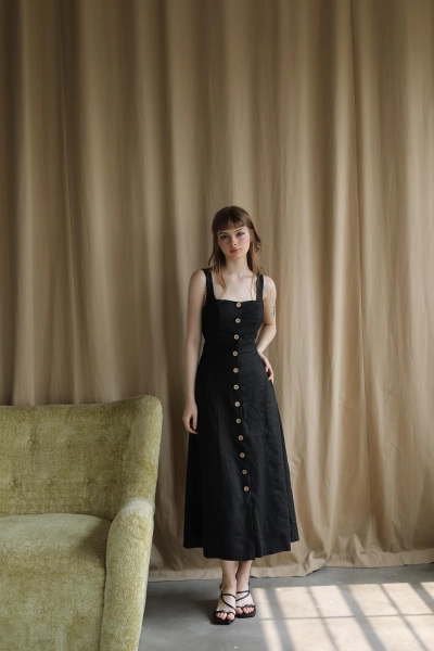 Juliet Linen Midi Dress: Sleeveless Button-Front A-Line