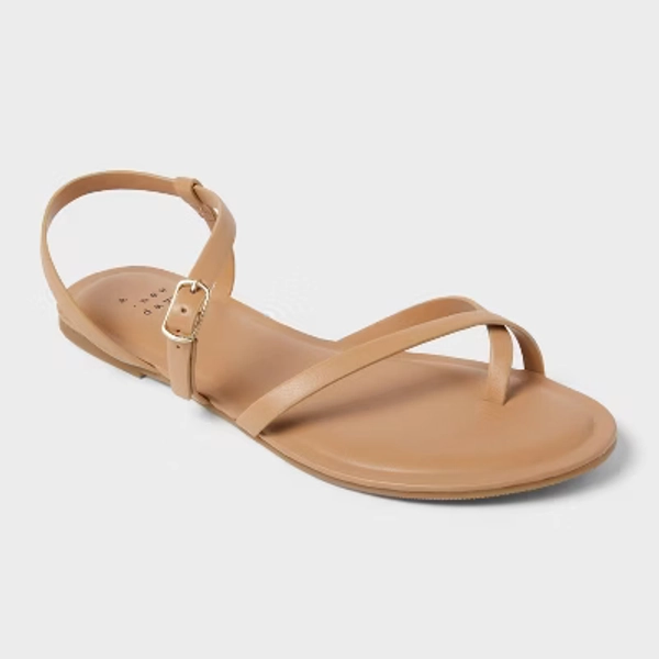 Women's Alexandra Strappy Sandals - A New Day™ Tan 6.5: Pull-On, Memory Foam, Adjustable Buckle