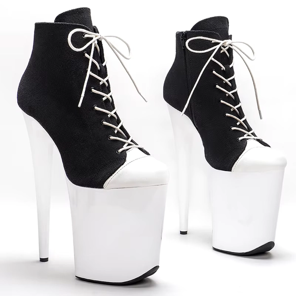 Leecabe  23CM/9inches Denim mix color stripper heel exoticism Trend fashion High Heels ankle Boots Pole Dance boot - AliExpress 201768104