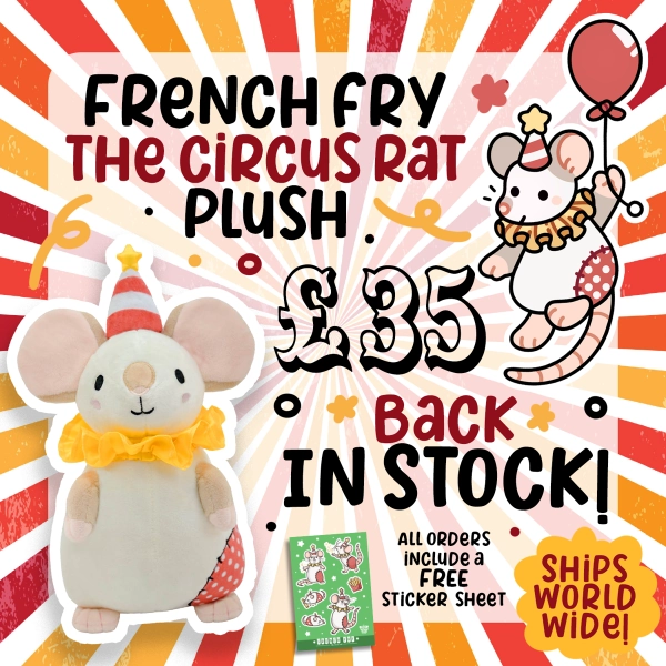 French Fry the Circus Rat - Charming 9" Polyester Plush + Free Sticker Sheet!