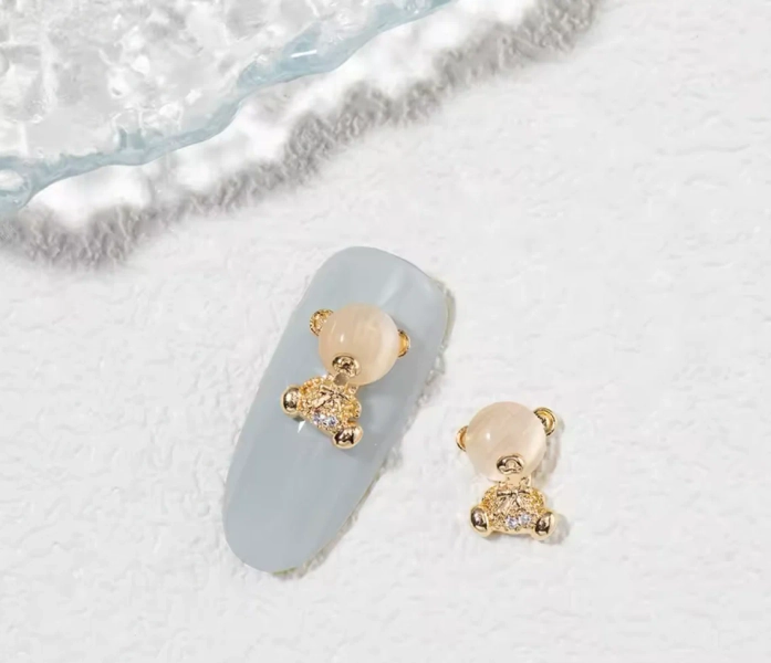 Opal Bear Gold Nail Charm