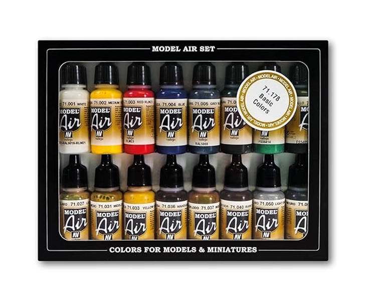 Vallejo Model Air Set de couleurs de peinture acrylique pour air brush – Couleurs assorties (Lot de 16)