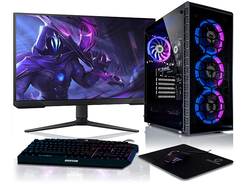 Pack PC gaming | BEASTCOM Q5 Pro Gaming, AMD Ryzen™ 7 5700X, 32 GB RAM, 1 TB SSD, GeForce RTX™ 4070, Windows 11 Pro, Monitor 27 " Full-HD, Negro | MediaMarkt