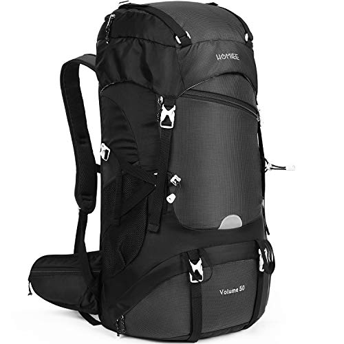 HOMIEE 50-60L Hiking Travel Camping Backpack for Outdoor, Waterproof Lightweight - 60L-Black