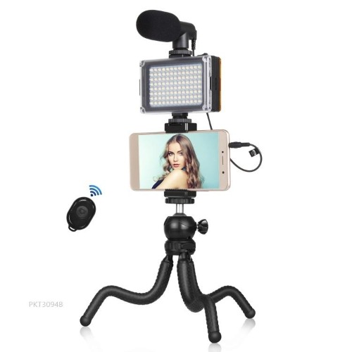 PULUZ Vlogging Kit with Adjustable LED Lights - black