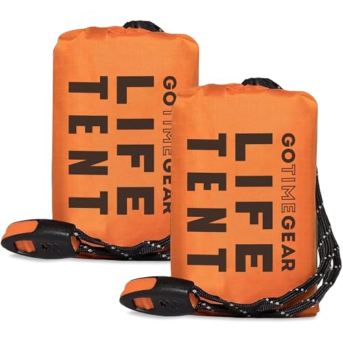 Go Time Gear Life Tent Emergency Survival Shelter – 2 Person Emergency Tent – Use As Survival Tent, Emergency Shelter, Tube Tent, Survival Tarp - Includes Survival Whistle & Paracord - Orange - 2pack